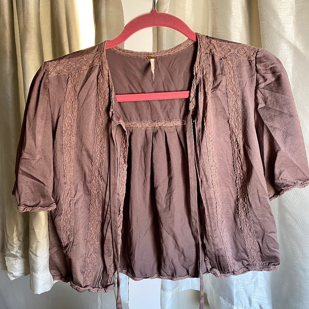 Free People crop lace brown cardigan camisole